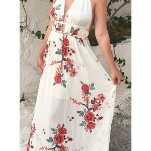 Illa Illa cream and floral maxi halter sun dress